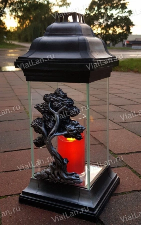 Лампада стеклянная Дерево Znicz (32*14*14, корпус прямоугольный, колба плоское стекло, пластик серебро, Дерево серебро, в упаковке 4 шт.)  арт:1851