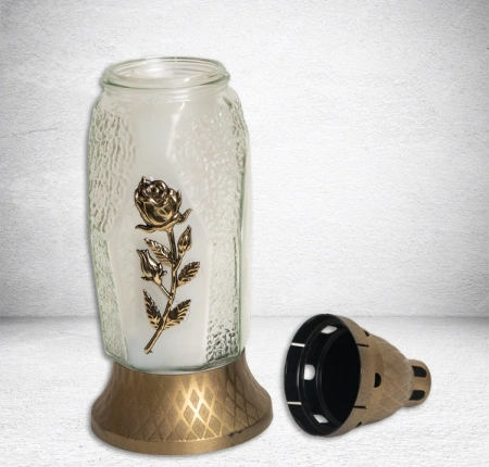 Лампада стеклянная Роза Ветка золото GER-FAR (размер 29х11, корпус Свеча, колба прозрачное стекло, пластик бронза, роза золото, в упаковке 7 шт.)арт:2487